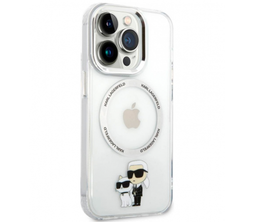 Чехол Lagerfeld для iPhone 15 Pro PC/TPU NFT Karl & Choupette Metal ring Hard Прозрачный (MagSafe) - фото 1