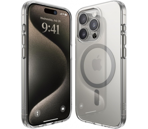 Чехол Elago для iPhone 15 Pro Max HYBRID (pc/tpu) Прозрачный/средне-серый (MagSafe) - фото 3