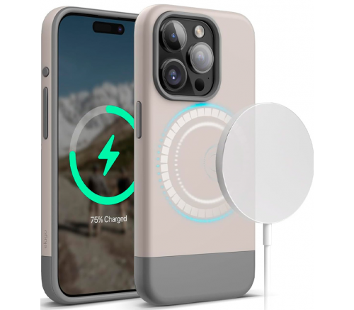 Чехол Elago для iPhone 15 Pro Max GLIDE (tpu+pc) Каменный/Средний Серый (MagSafe) - фото 1