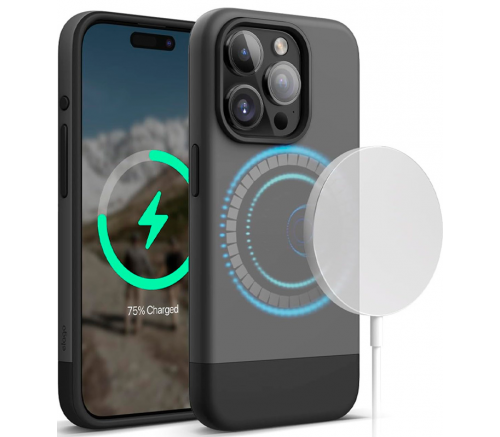 Чехол Elago для iPhone 15 Pro Max GLIDE (tpu+pc) Темно-серый/черный (MagSafe) - фото 1
