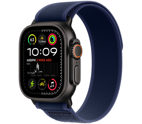 Apple Watch Ultra 2 2024, 49 мм, корпус «чёрный титановый», ремешок Trail синий фото 1