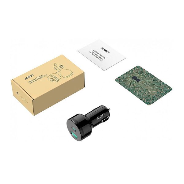 фото товара АЗУ AUKEY с 2 умными портами: 24 Ватт USB-C POWER DELIVERY и USB 12 Ватт/ 2.4А, черный, СС-Y7