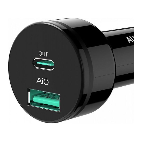 фото товара АЗУ AUKEY с 2 умными портами: 24 Ватт USB-C POWER DELIVERY и USB 12 Ватт/ 2.4А, черный, СС-Y7