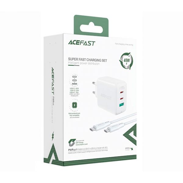 СЗУ ACEFAST A13 PD 65W 3USB (USB-C+USB-C+USB-A) + кабель Type-C to Type-C (белый) - фото 5