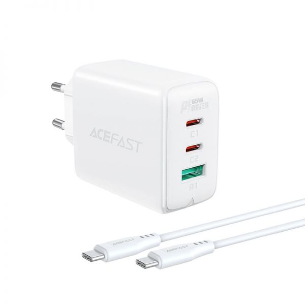 СЗУ ACEFAST A13 PD 65W 3USB (USB-C+USB-C+USB-A) + кабель Type-C to Type-C (белый) - фото 2