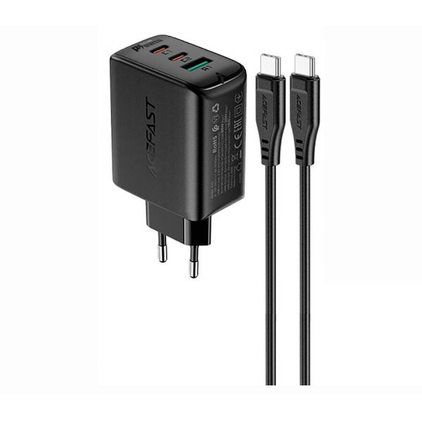 СЗУ ACEFAST A13 PD 65W 3USB (USB-C+USB-C+USB-A) + кабель Type-C to Type-C (черный) - фото 4