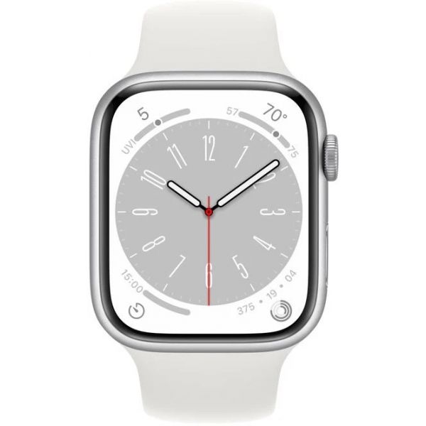 Apple Watch Series 8, 45 мм, алюминиевый корпус серебристый, спортивный ремешок белый (M/L) - фото 2