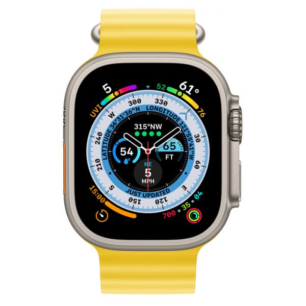 Apple Watch Ultra Корпус из титана • Спортивный браслет Ocean Band "Желтый", 49mm - фото 2