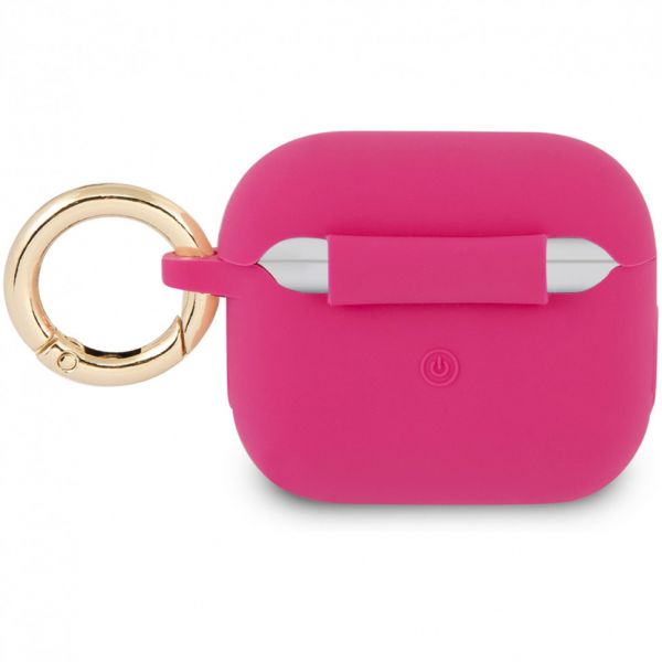 Чехол Guess для Airpods 3 Silicone with ring Script logo фуксия - фото 2