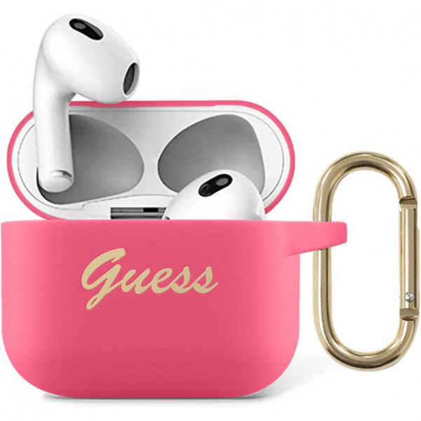 Чехол Guess для Airpods 3 Silicone with ring Script logo фуксия - фото 3