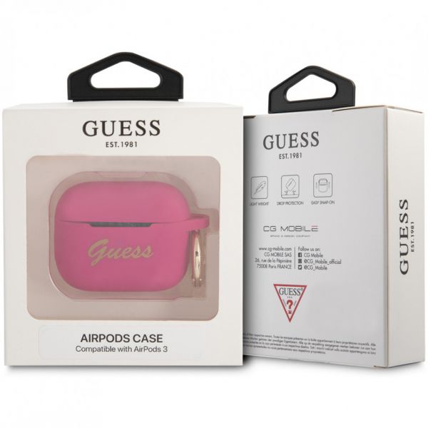 Чехол Guess для Airpods 3 Silicone with ring Script logo фуксия - фото 4