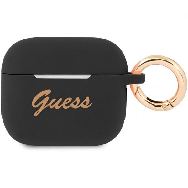 Чехол Guess для Airpods 3 Silicone with ring Script logo черный - фото 1