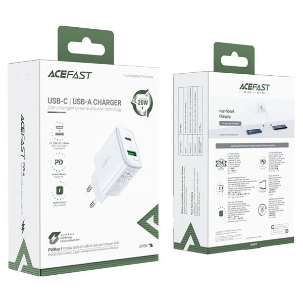 СЗУ ACEFAST A25 PD 20W 1USB-C + 1USB-A (белый) - фото 5