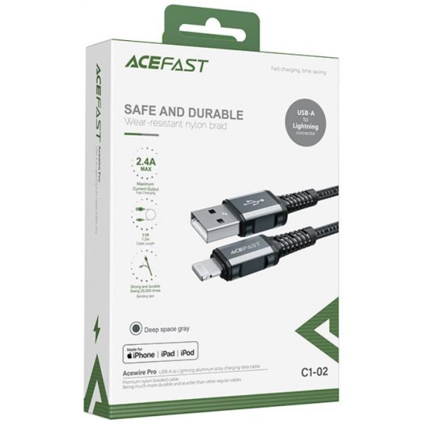 Кабель ACEFAST C1-02 Lightning MFI нейлон 1.2m (серый) - фото 5