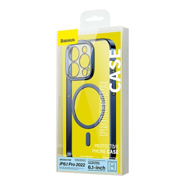 Чехол Baseus для iPhone 14 Pro Glitter Magnetic PC case +Tempered glass, синий - фото 5