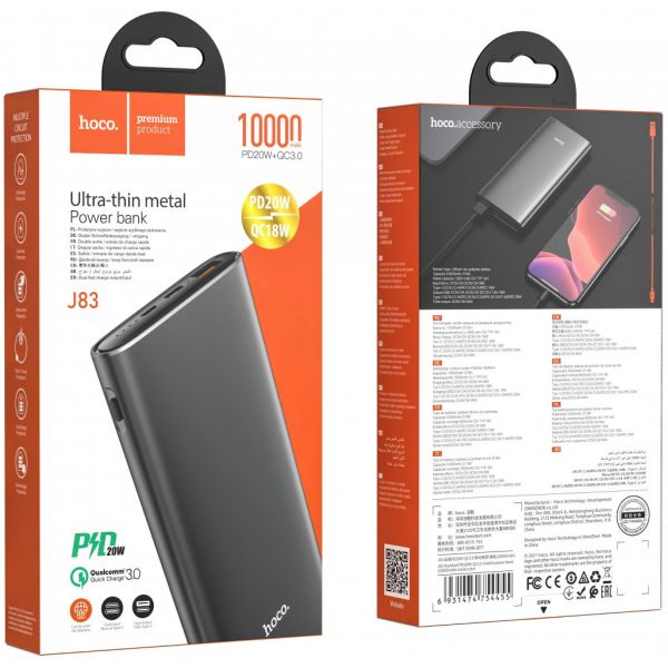 Внешний аккумулятор HOCO J83 Standard PD20W+QC3.0 10000mAh (серый) - фото 4