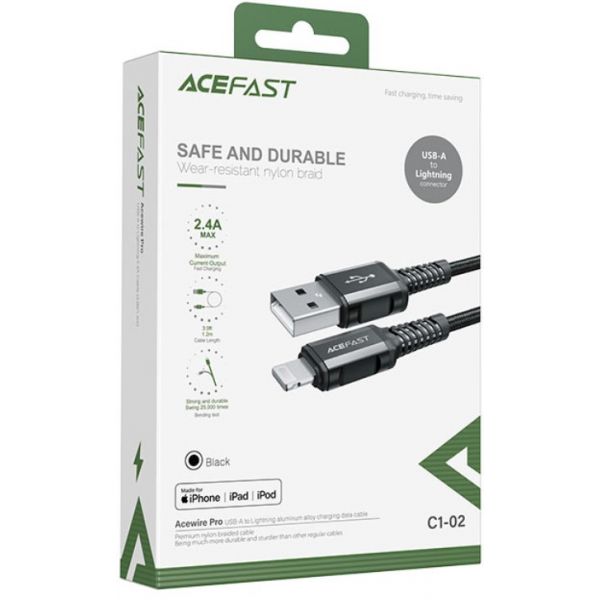 Кабель ACEFAST C1-02 Lightning MFI нейлон 1.2m (черный) - фото 5