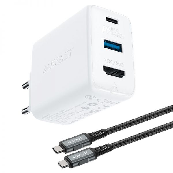 СЗУ Acefast A17 65W GaN (USB-C+USB-A+Multi-Function HUB) + кабель Type-C to Type-C (белый) - фото 2
