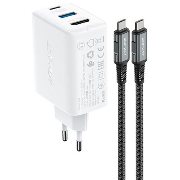СЗУ Acefast A17 65W GaN (USB-C+USB-A+Multi-Function HUB) + кабель Type-C to Type-C (белый) - фото 3