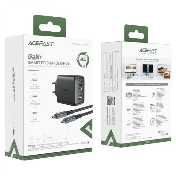 СЗУ Acefast A17 65W GaN (USB-C+USB-A+Multi-Function HUB) + кабель Type-C to Type-C (черный) - фото 5
