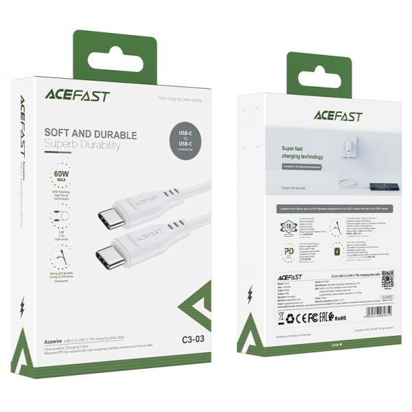 Кабель ACEFAST C3-03 60W Type-C to Type-C 1.2m (белый) - фото 5