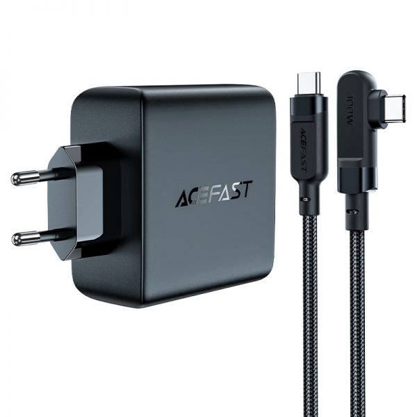 СЗУ Acefast A37 PD100W GaN 4USB (3*CUSB-C+USB-A) + кабель Type-C to Type-C (черный) - фото 4