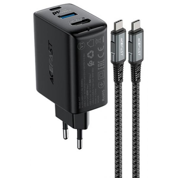 СЗУ Acefast A17 65W GaN (USB-C+USB-A+Multi-Function HUB) + кабель Type-C to Type-C (черный) - фото 3