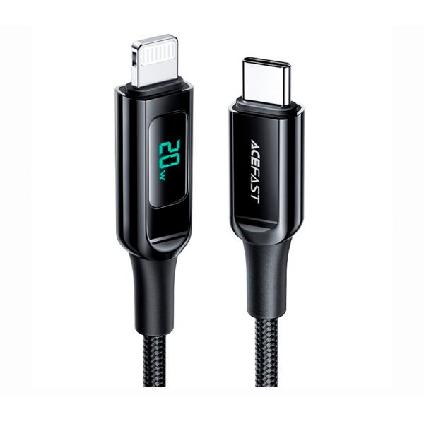 Кабель ACEFAST C6-01 Digital Display 30W PD Type-C to Lightning MFI нейлон 1.2m (черный) - фото 1