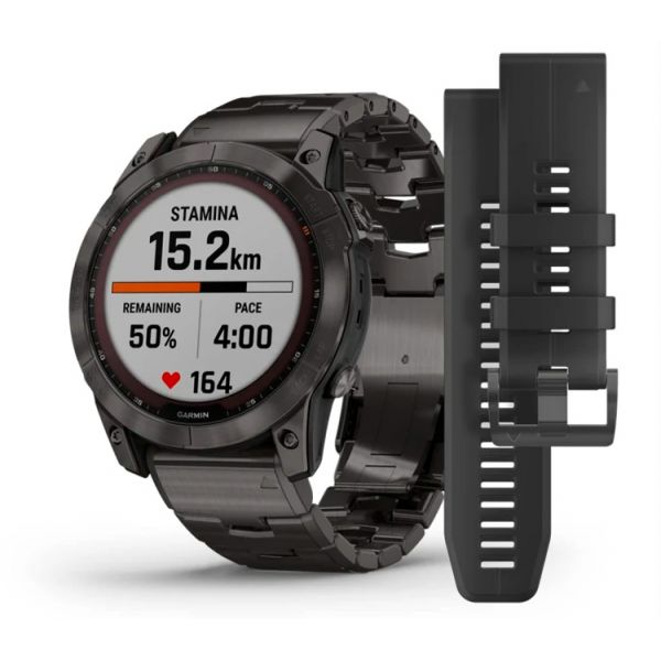 Умные часы Garmin FENIX 7 Sapphire Solar титановый угольно-серый DLC с угольно-серым титановым DLC б - фото 1
