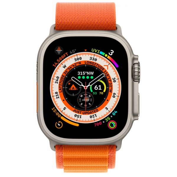 Apple Watch Ultra 2022, 49 мм, корпус из титана, ремешок Alpine оранжевый - фото 2