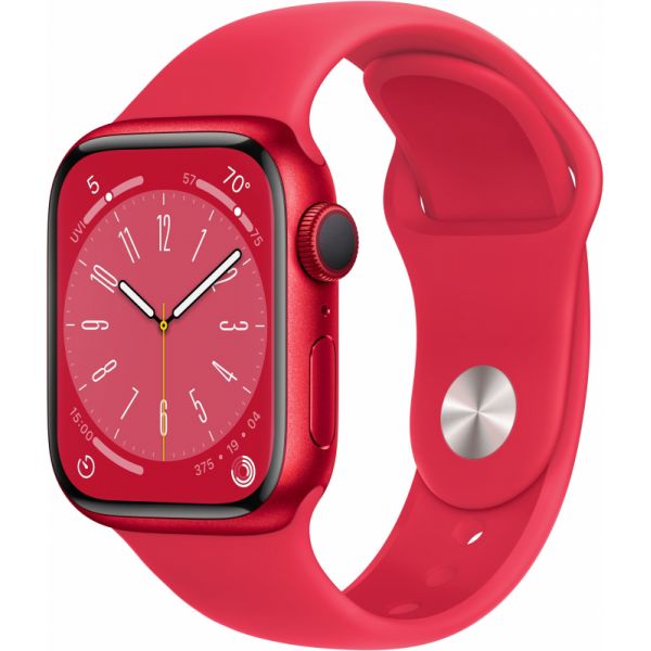 Apple Watch Series 8, 41 мм, алюминиевый корпус (PRODUCT)RED, спортивный ремешок красный (S/M) - фото 1