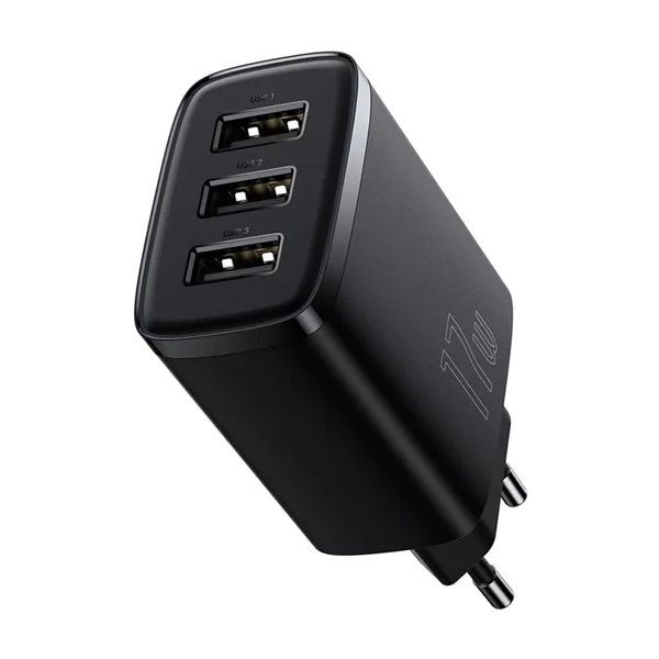 Сетевое зарядное устройство Baseus Compact Charger, 3U, 17W, EU, черный - фото 2