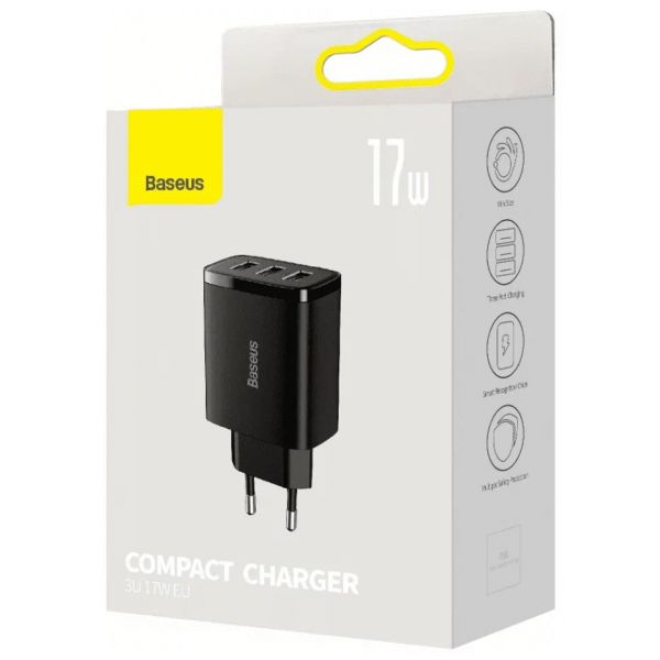 Сетевое зарядное устройство Baseus Compact Charger, 3U, 17W, EU, черный - фото 7
