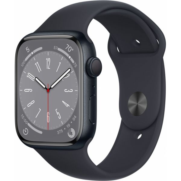 Apple Watch Series 8, 41 мм, алюминиевый корпус «тёмная ночь», спортивный ремешок «тёмная ночь» (S/M) - фото 1