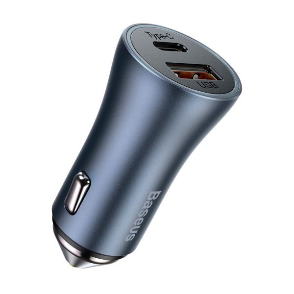 Автомобильное зарядное устройство Baseus Golden Contactor Pro Dual Quick Charger Car, USB-A, USB-C, 40W, серый - фото 1