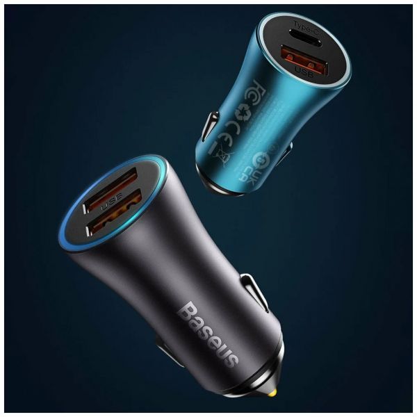 Автомобильное зарядное устройство Baseus Golden Contactor Max Dual Fast Car Charger U+C 60W синий - фото 3
