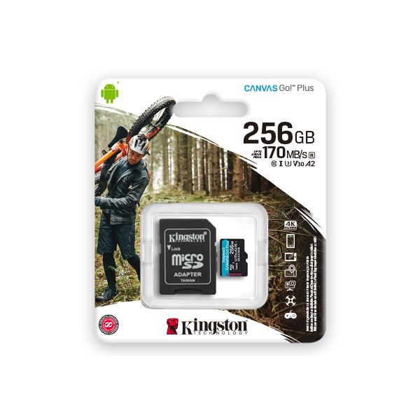 Карта памяти microSDXC Kingston Canvas GO! Plus 256 ГБ, 170MB/s, C10, UHS-I, U3, V30, A2, 4K UHD, с адаптером - фото 5