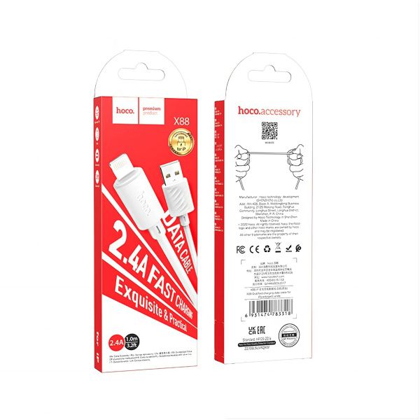 Кабель Hoco X88 с USB-A на Lightning, 1 метр, белый - фото 4