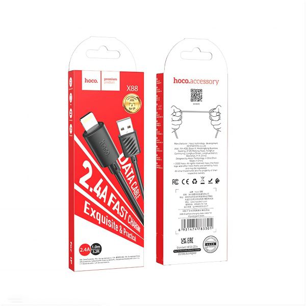 Кабель Hoco X88 с USB-A на Lightning, 1 метр, чёрный - фото 5