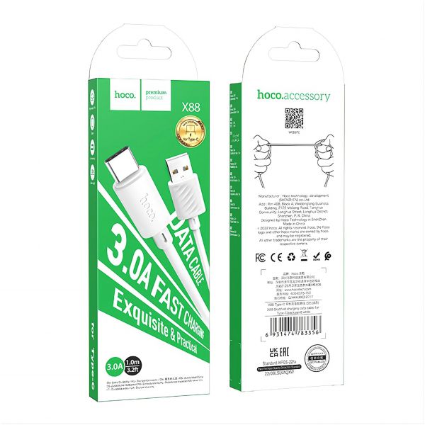 Кабель Hoco X88 с USB-A на Type-C, 1 метр, белый - фото 4