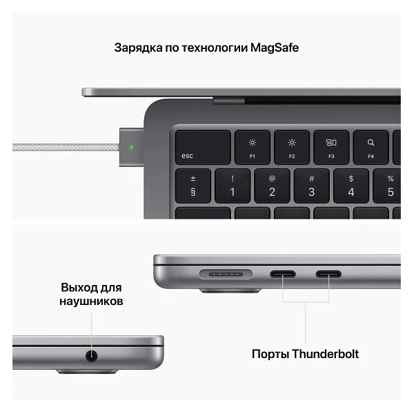 Apple MacBook Air 15" (2023), M2 8-Core, 8 ГБ, 512 ГБ SSD, 10-Core GPU, русская раскладка, «серый космос» - фото 6