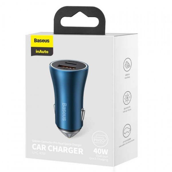 Автомобильное зарядное устройство Baseus Golden Contactor Max Dual Fast Car Charger U+C 60W синий - фото 4