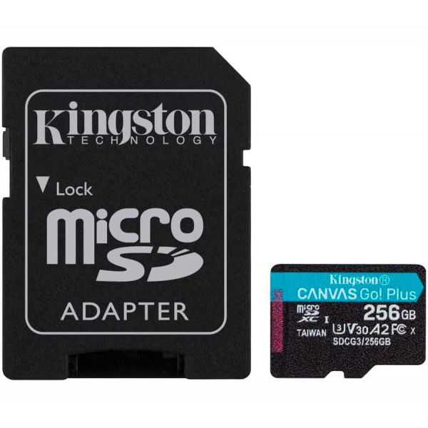 Карта памяти microSDXC Kingston Canvas GO! Plus 256 ГБ, 170MB/s, C10, UHS-I, U3, V30, A2, 4K UHD, с адаптером - фото 1