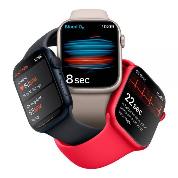 Apple Watch Series 8, 41 мм, алюминиевый корпус «тёмная ночь», спортивный ремешок «тёмная ночь» (S/M) - фото 6