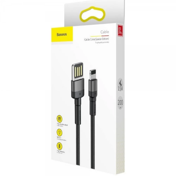 Кабель Baseus Cafule Cable(special edition)USB For iP 1.5A 2m Grey+Black - фото 5