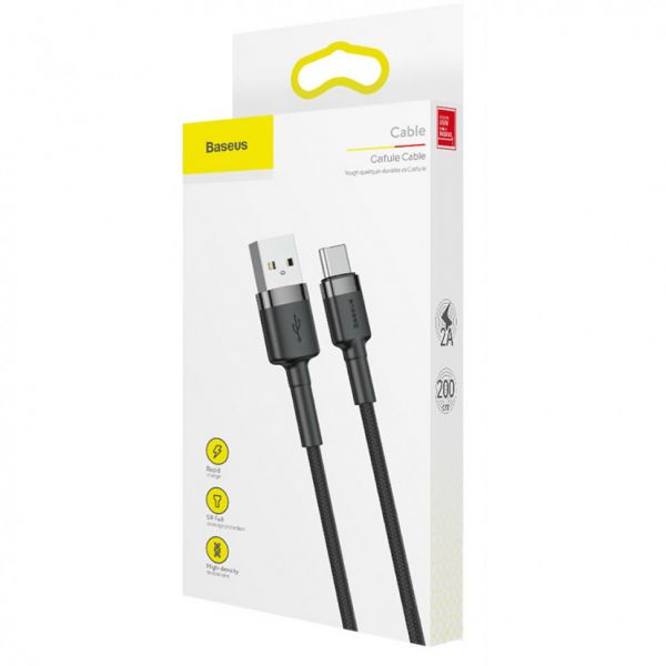 Кабель Type-C Baseus 3A Kevlar 1m серый с черным - фото 5