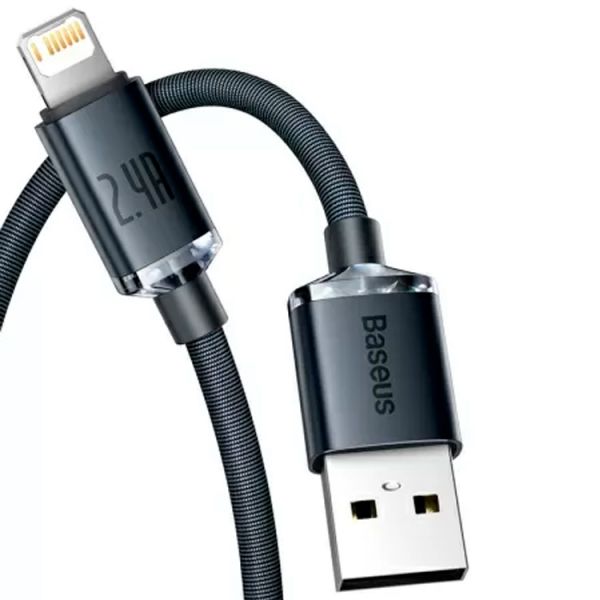 Кабель Baseus Crystal Shine Series Fast Charging Data Cable USB to iP 2.4A 2m Black - фото 3