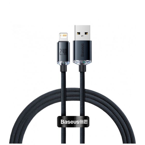 Кабель Baseus Crystal Shine Series Fast Charging Data Cable USB to iP 2.4A 2m Black - фото 1