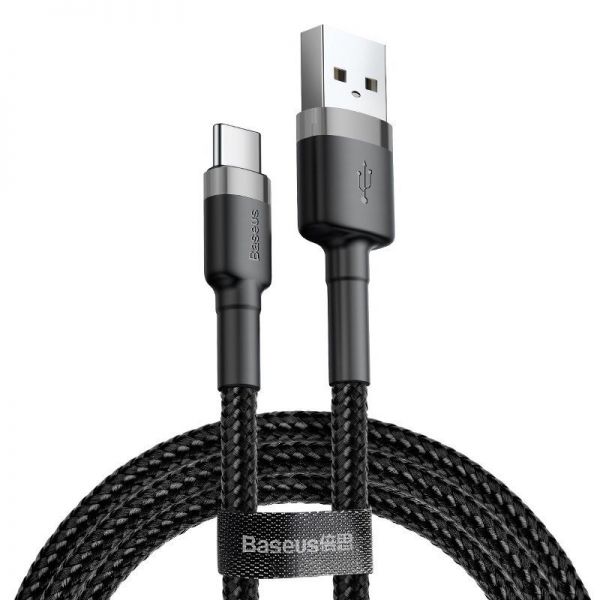 Кабель Baseus cafule Cable USB For Type-C 3A 0.5m серый+черный - фото 2