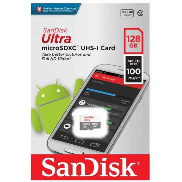 Карта памяти microSDXC Sandisk 128 ГБ, 100MB/s, C10, UHS-I, FullHD - фото 3